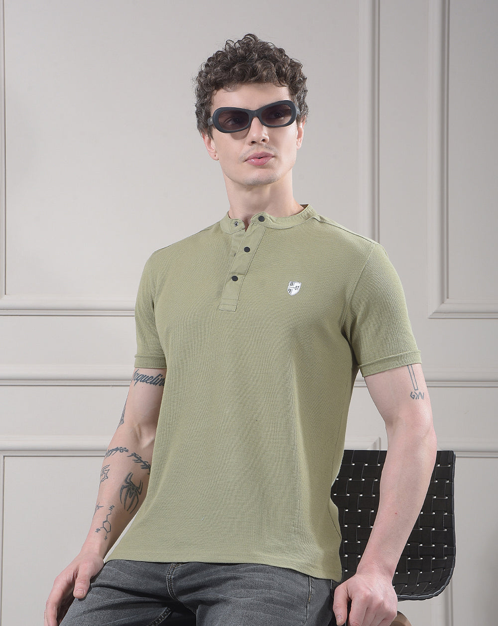 cobb pista green striped round neck t-shirt