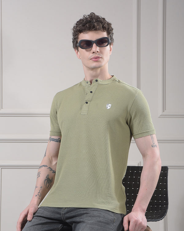 cobb pista green striped round neck t-shirt