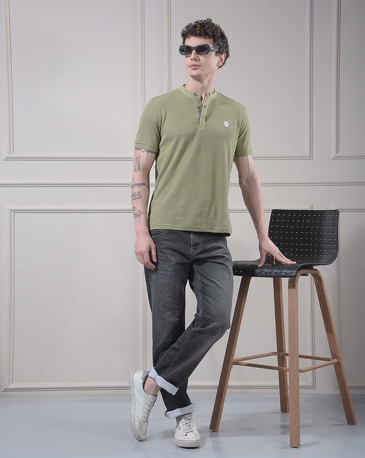 COBB PISTA GREEN STRIPED ROUND NECK T-SHIRT