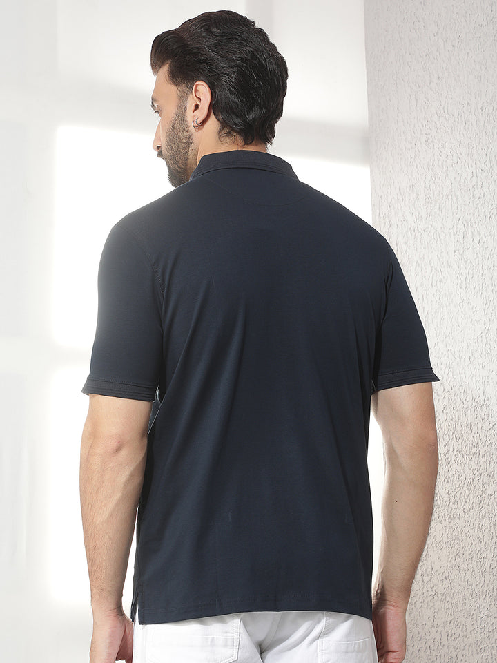 cobb navy blue striped polo neck t-shirt