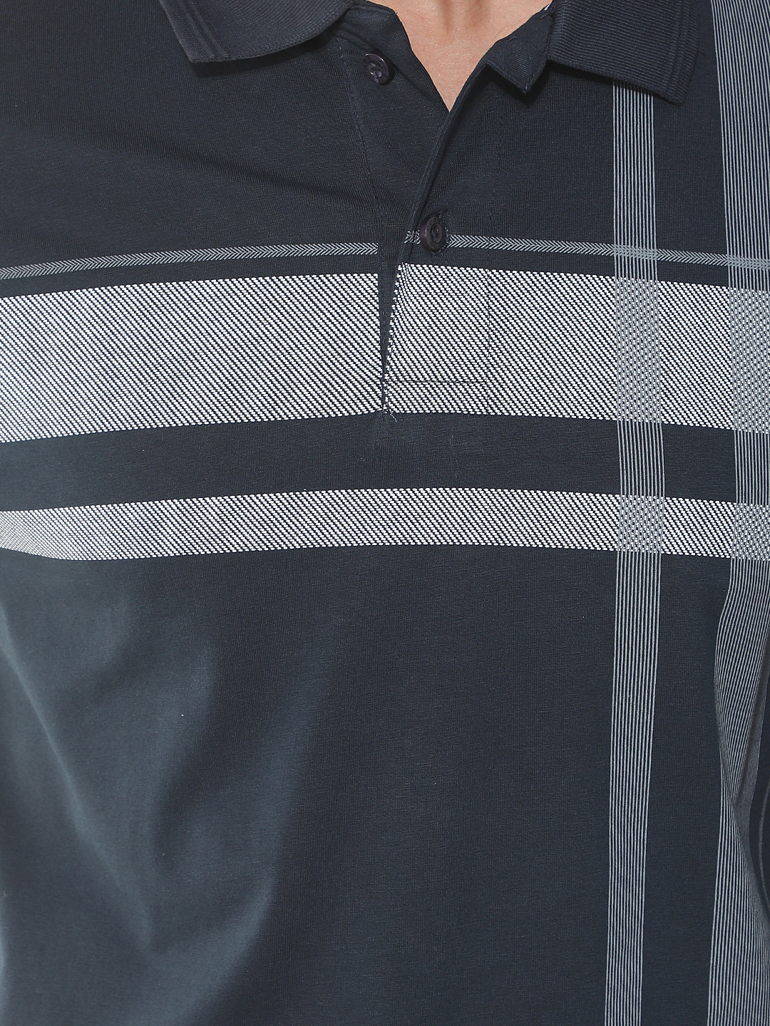COBB NAVY BLUE STRIPED POLO NECK T-SHIRT