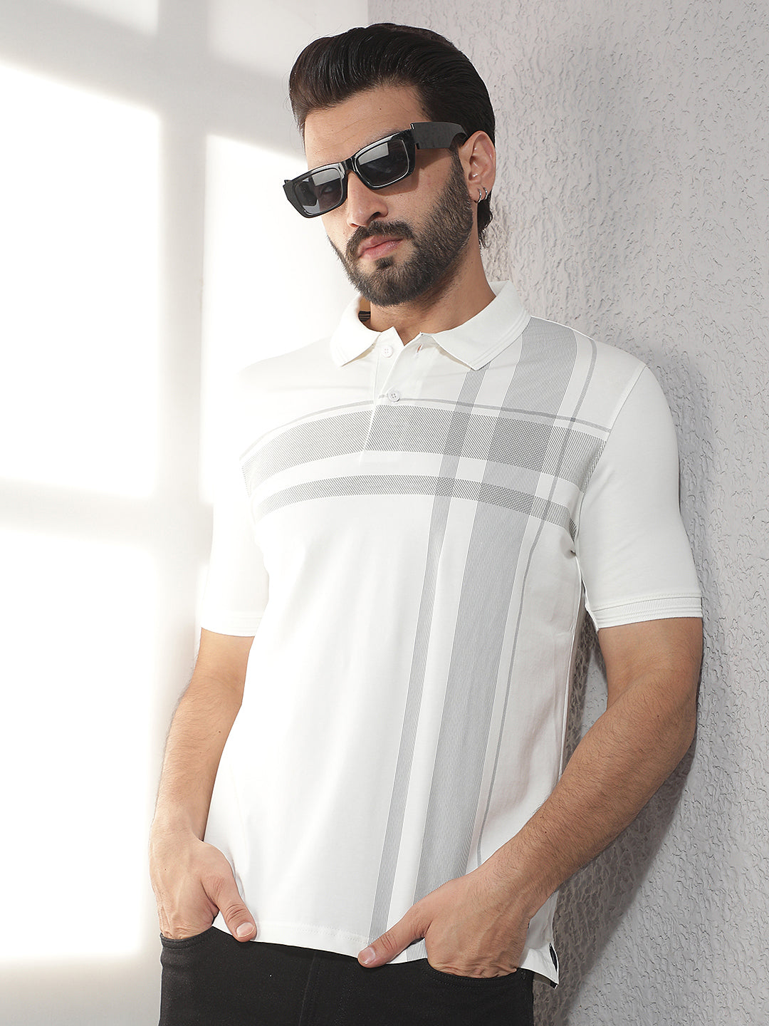 cobb white striped polo neck t-shirt