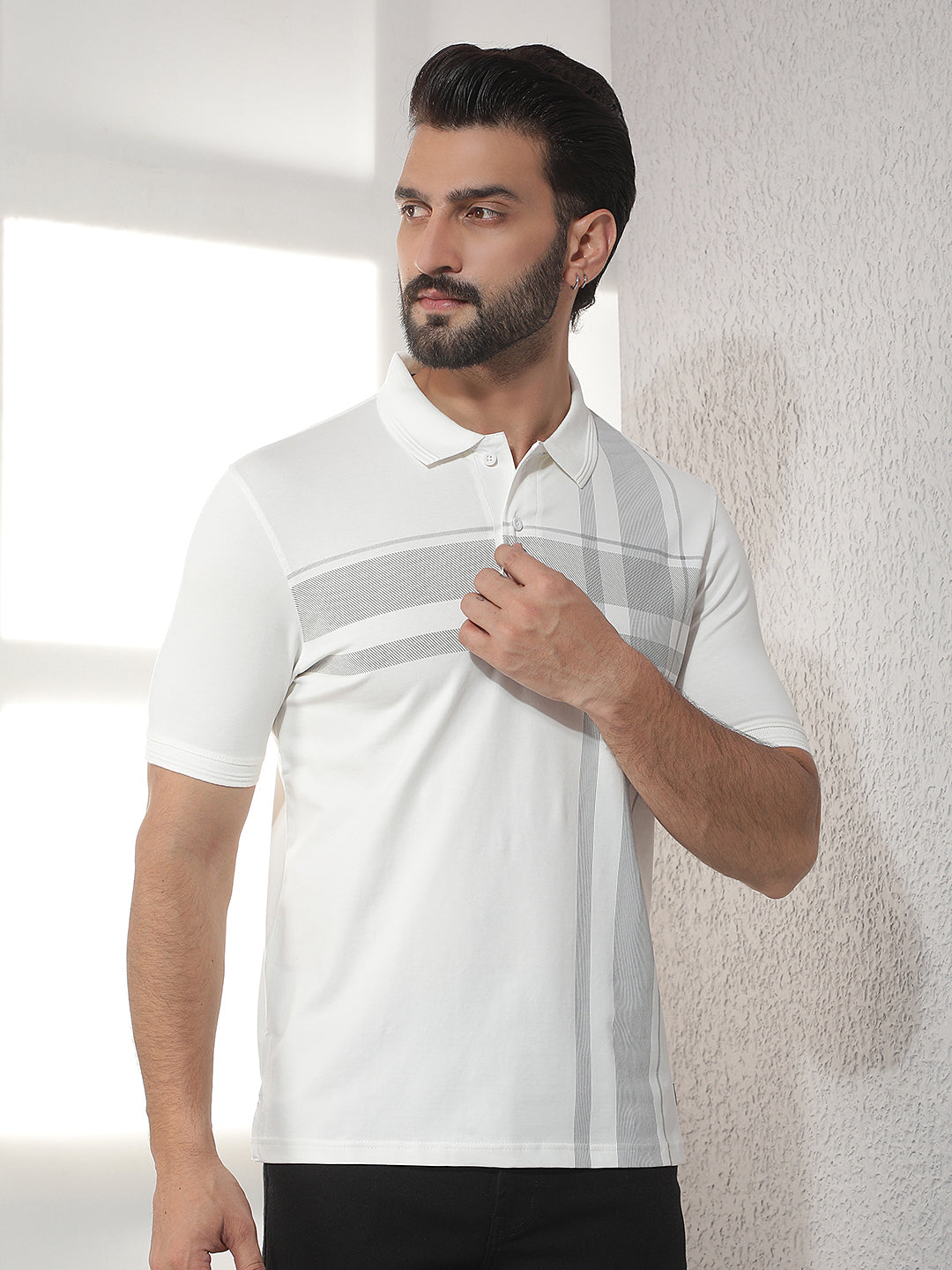 cobb white striped polo neck t-shirt