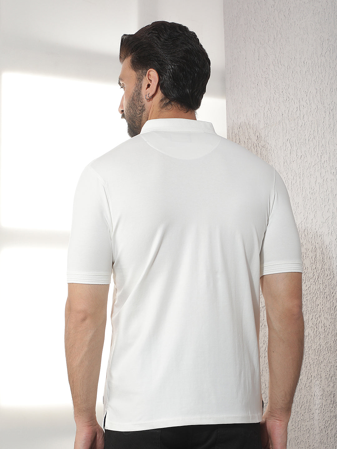cobb white striped polo neck t-shirt