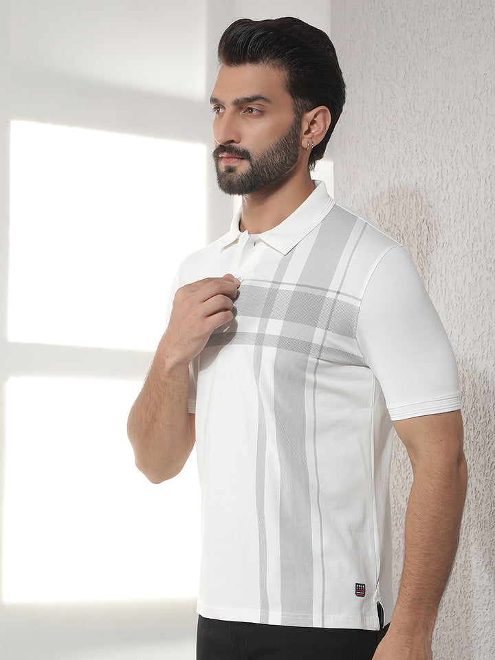 cobb white striped polo neck t-shirt