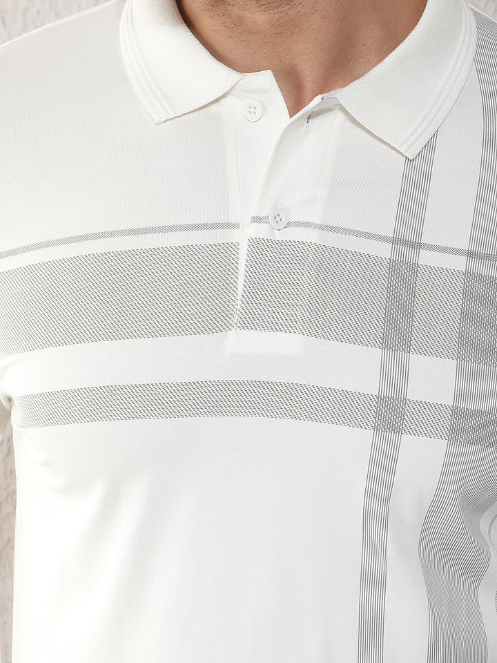 COBB WHITE STRIPED POLO NECK T-SHIRT