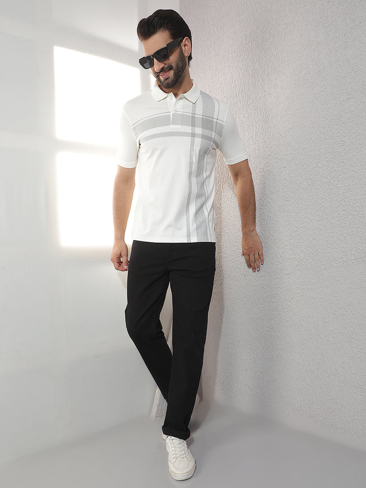 COBB WHITE STRIPED POLO NECK T-SHIRT