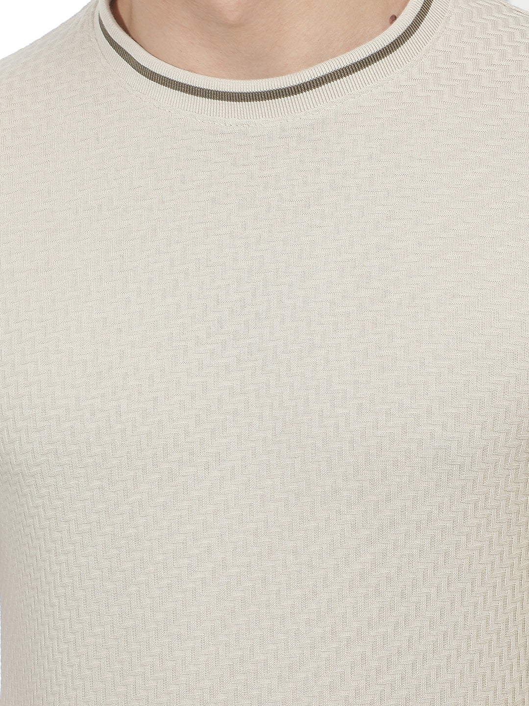 beige self-design round tees