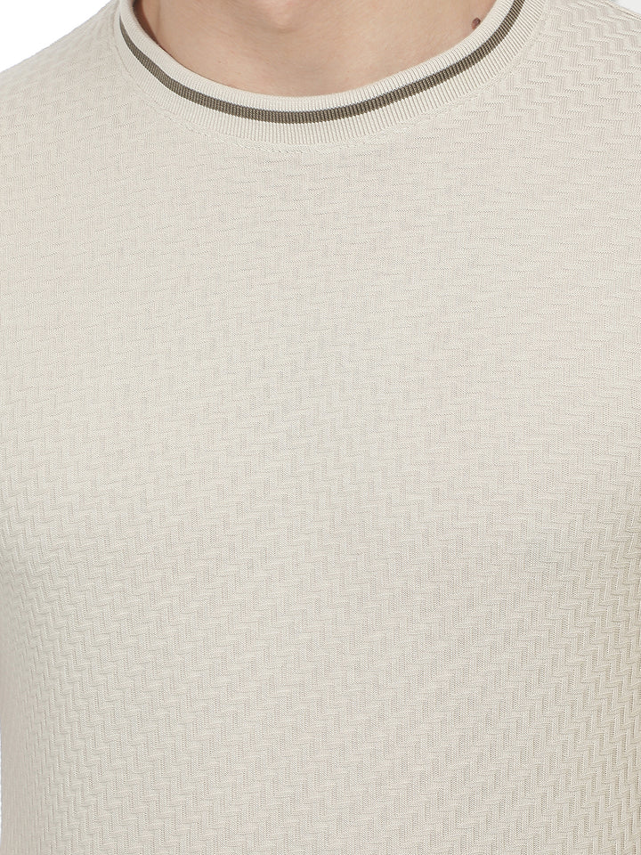 beige self-design round tees
