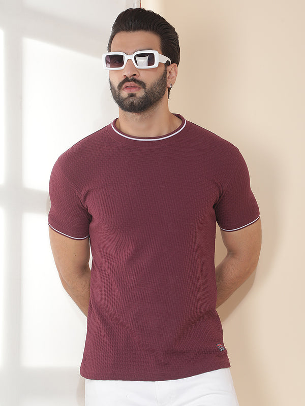 cobb burgundy solid round neck t-shirt