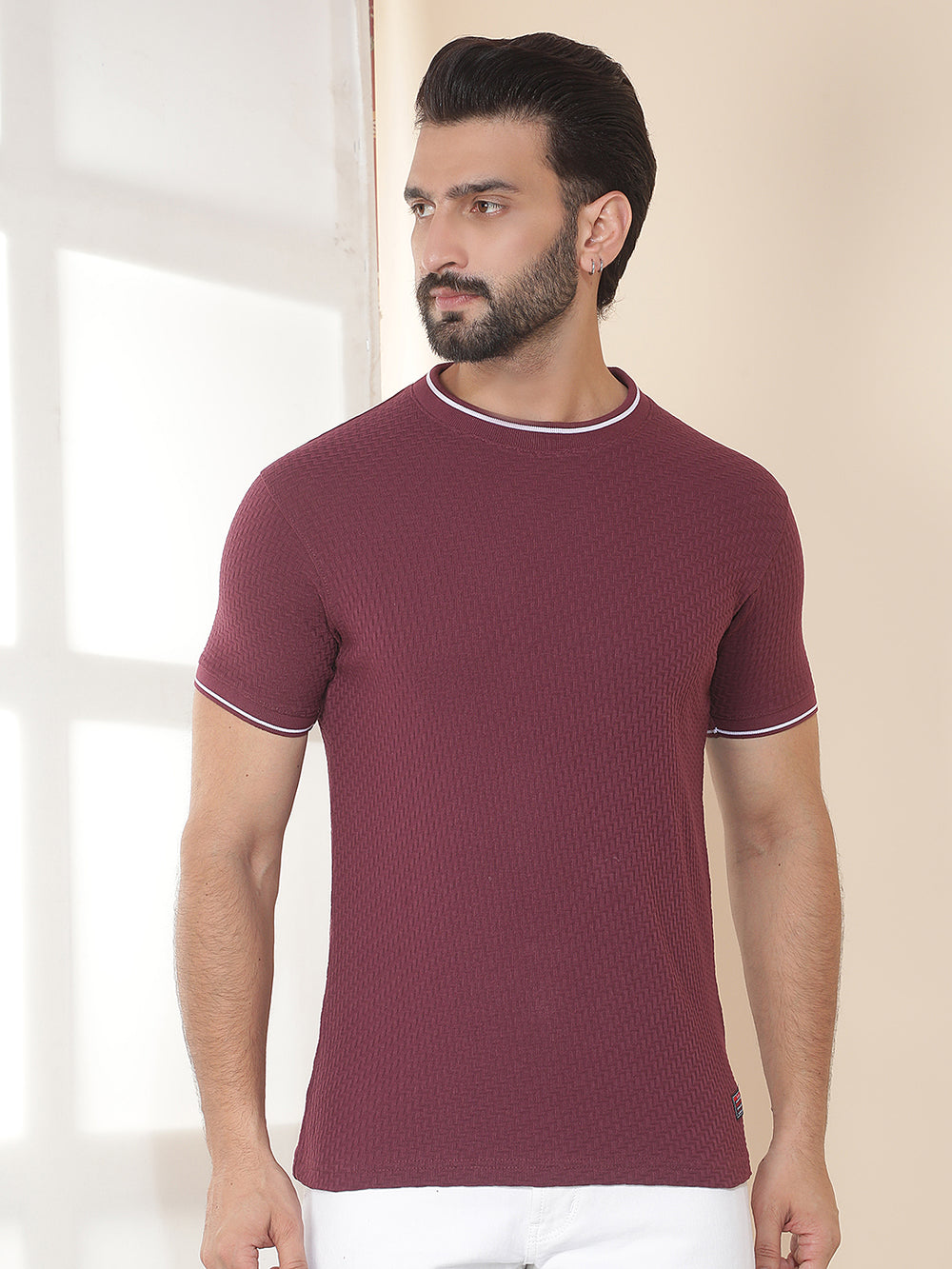 cobb burgundy solid round neck t-shirt