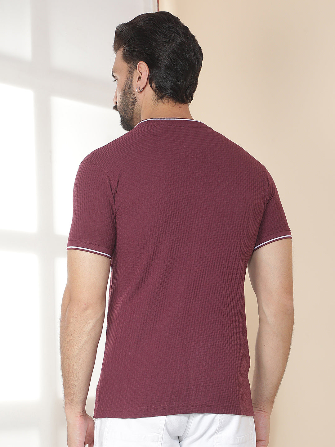 cobb burgundy solid round neck t-shirt