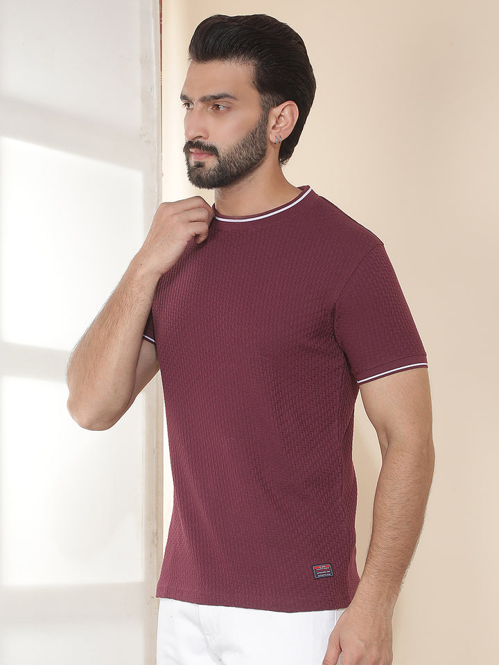 cobb burgundy solid round neck t-shirt