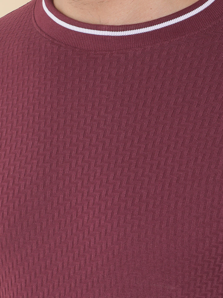 COBB BURGUNDY SOLID ROUND NECK T-SHIRT