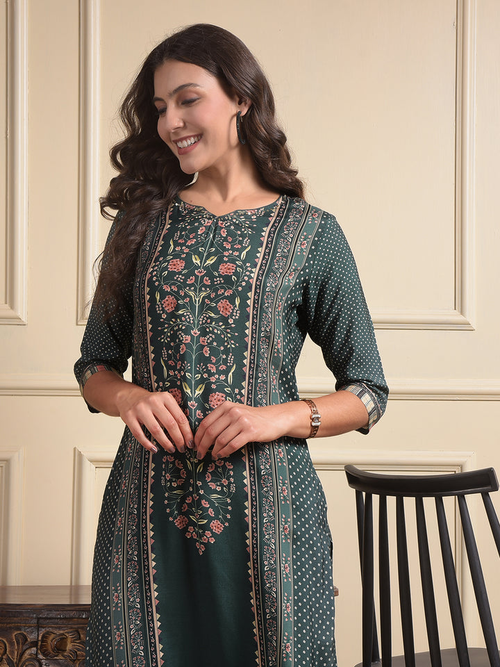 MISS FOREVER BOTTLE GREEN KURTI WITH PLAZO