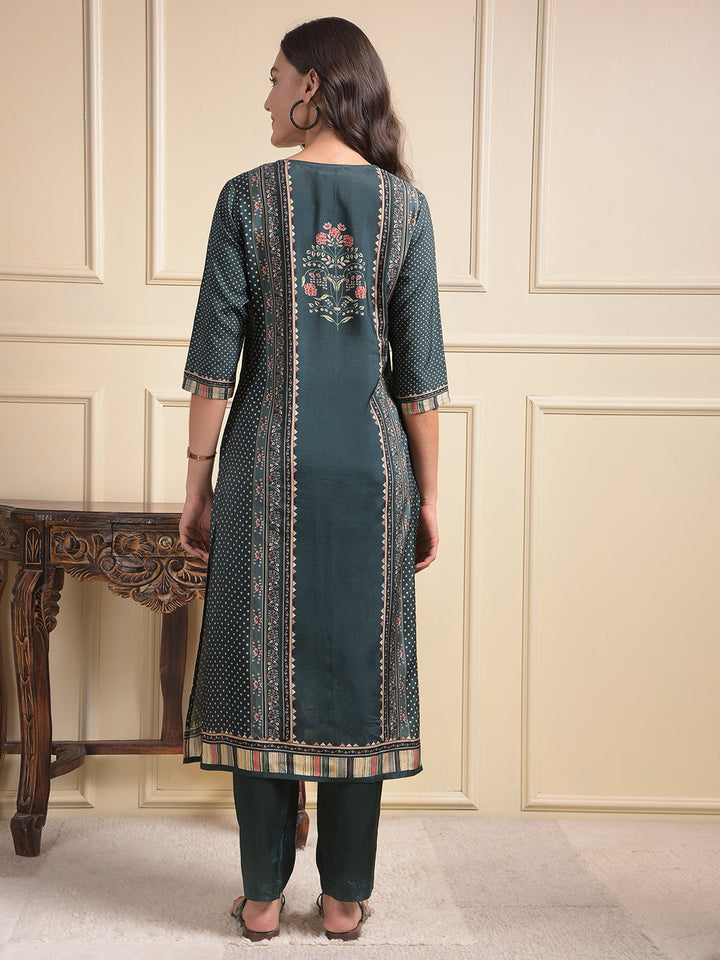 MISS FOREVER BOTTLE GREEN KURTI WITH PLAZO