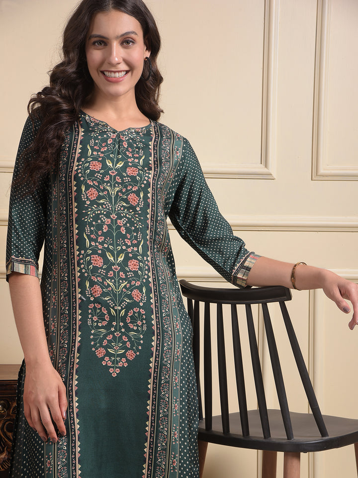 MISS FOREVER BOTTLE GREEN KURTI WITH PLAZO