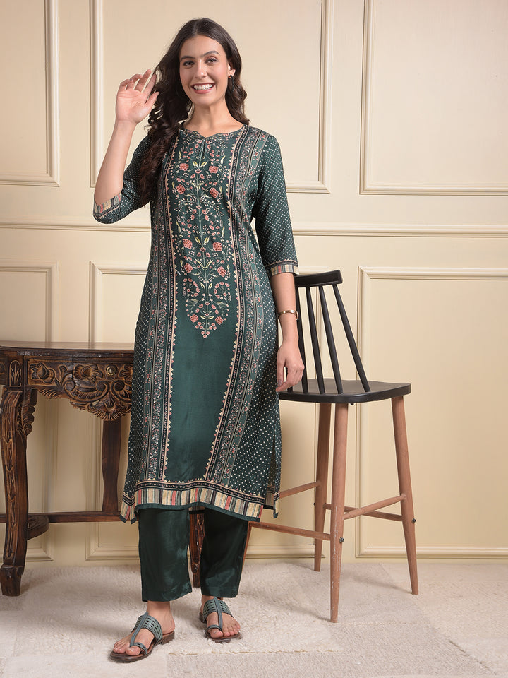 MISS FOREVER BOTTLE GREEN KURTI WITH PLAZO