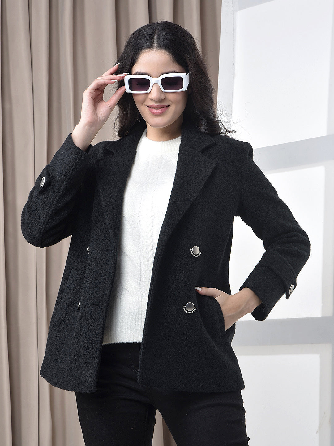 miss forever solid black premium blazer