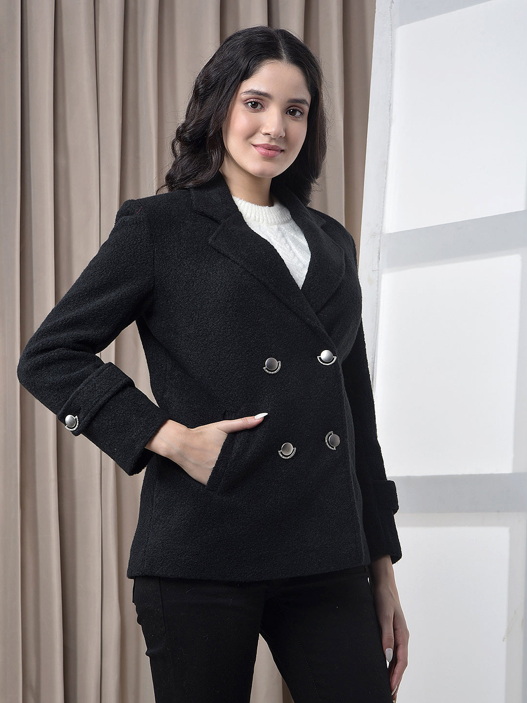 miss forever solid black premium blazer