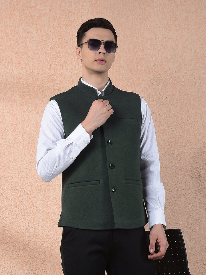 COBB SOLID BOTTLE GREEN BAND COLLAR WAIST COAT