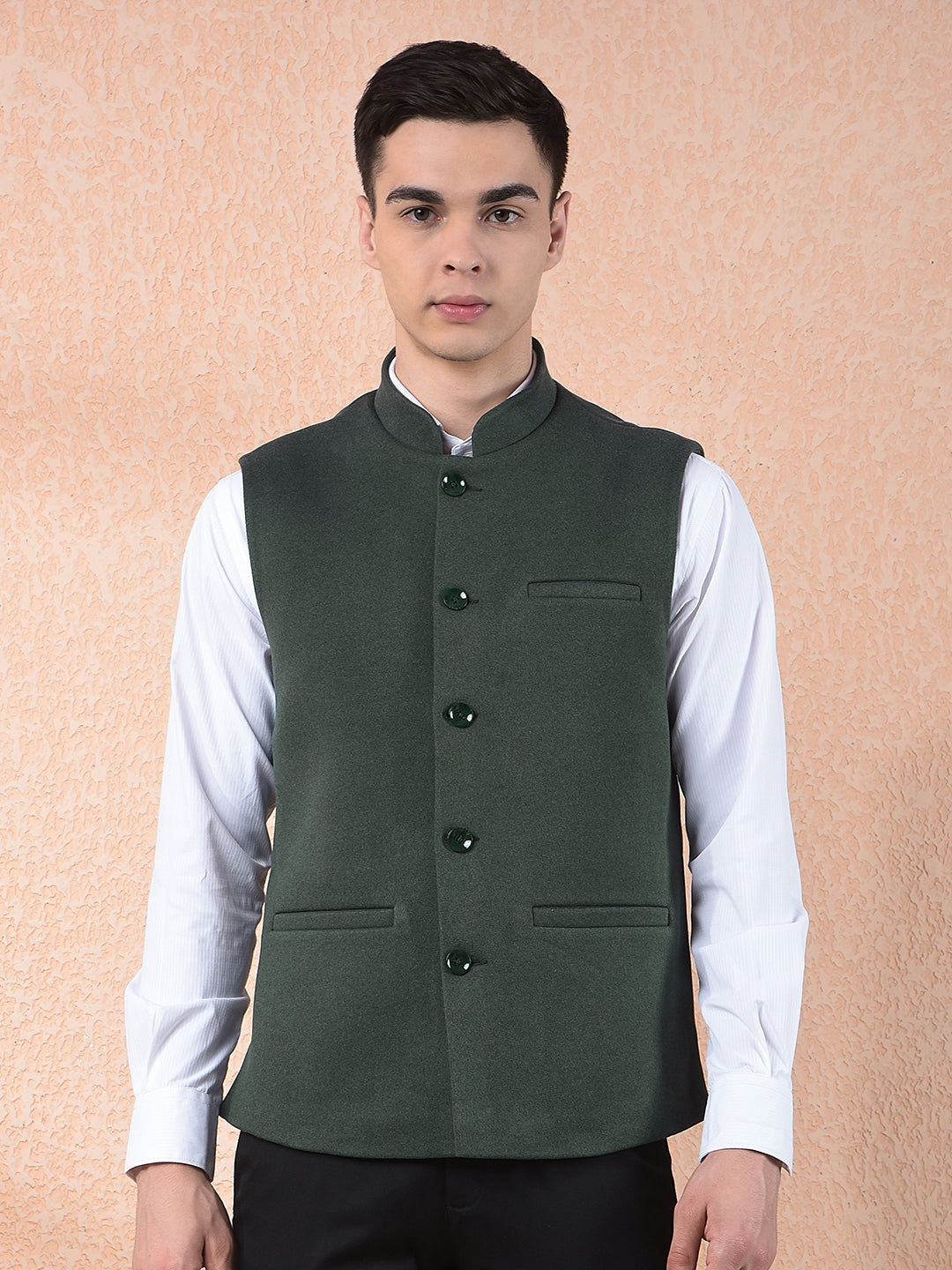 COBB SOLID BOTTLE GREEN BAND COLLAR WAIST COAT