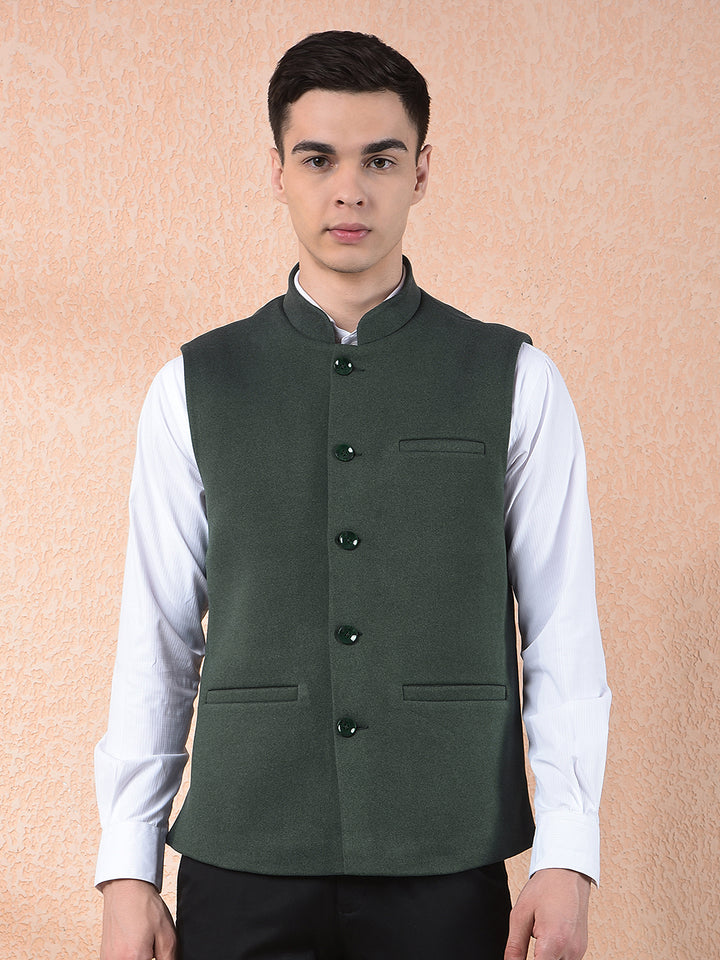 COBB SOLID BOTTLE GREEN BAND COLLAR WAIST COAT