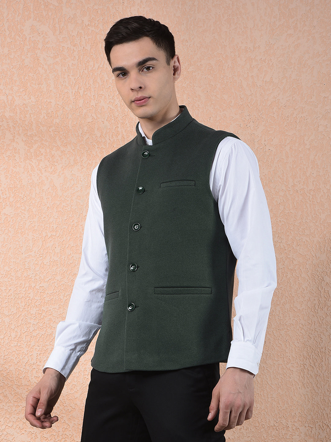 COBB SOLID BOTTLE GREEN BAND COLLAR WAIST COAT
