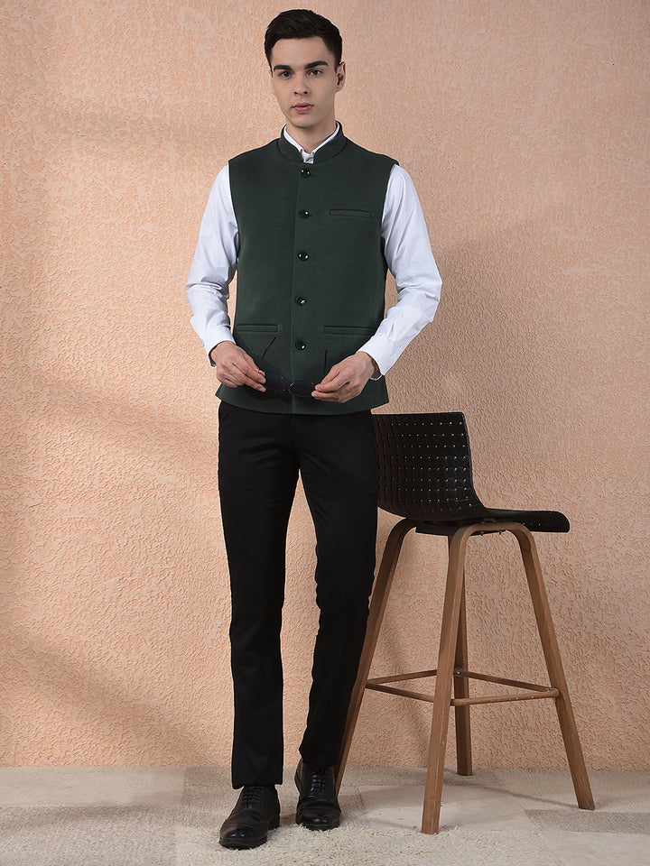 COBB SOLID BOTTLE GREEN BAND COLLAR WAIST COAT