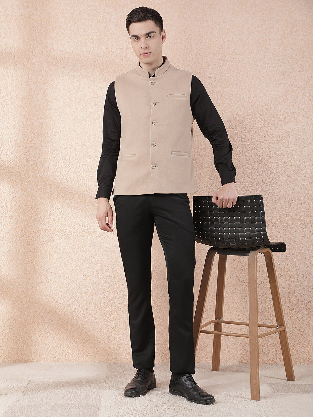 COBB SOLID CAMEL BAND COLLAR WAIST COAT