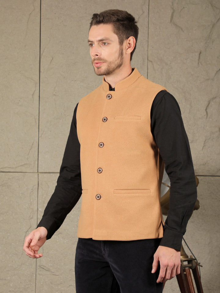 COBB SOLID CAMEL BAND COLLAR WAIST COAT