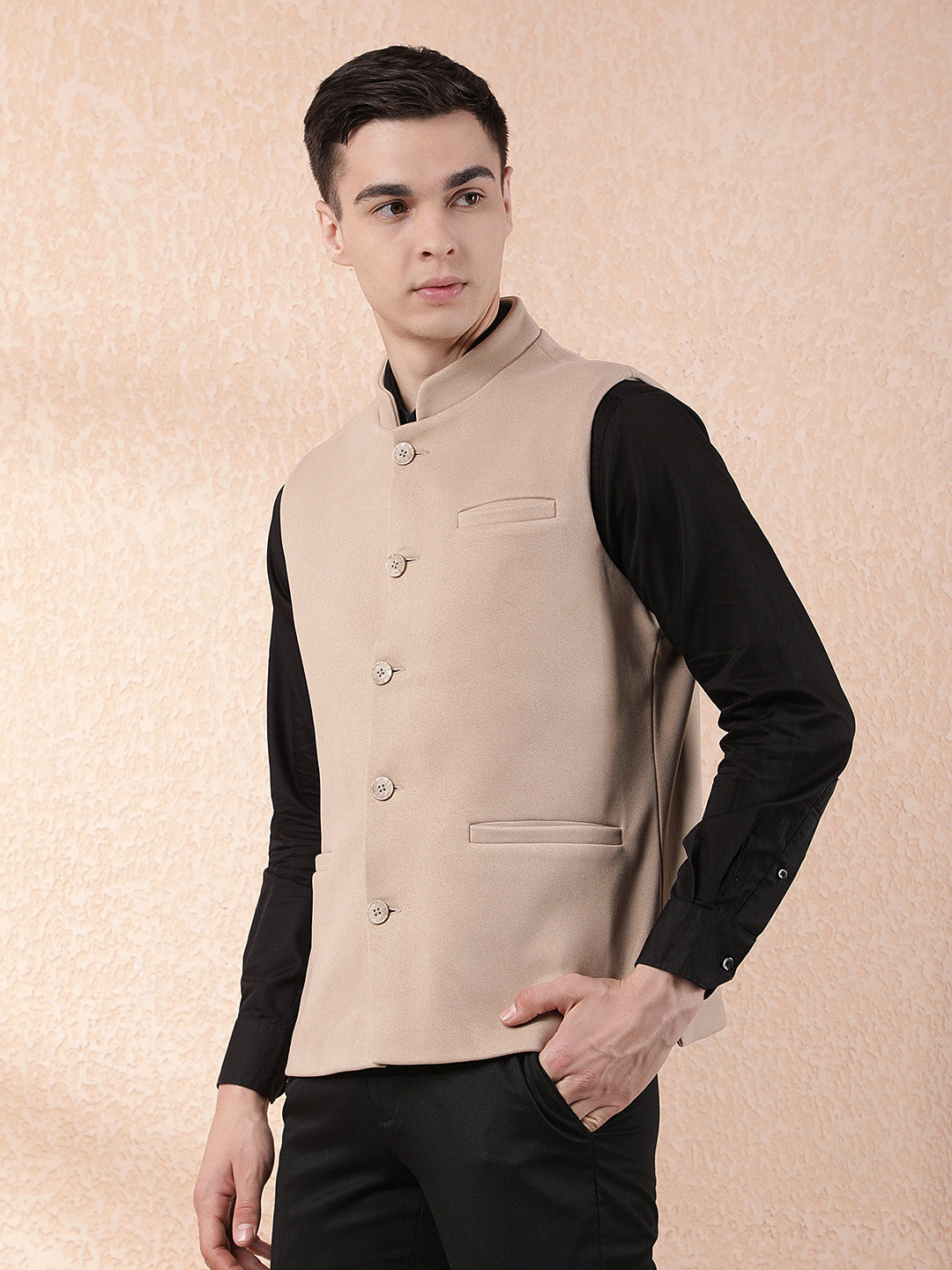 COBB SOLID CAMEL BAND COLLAR WAIST COAT