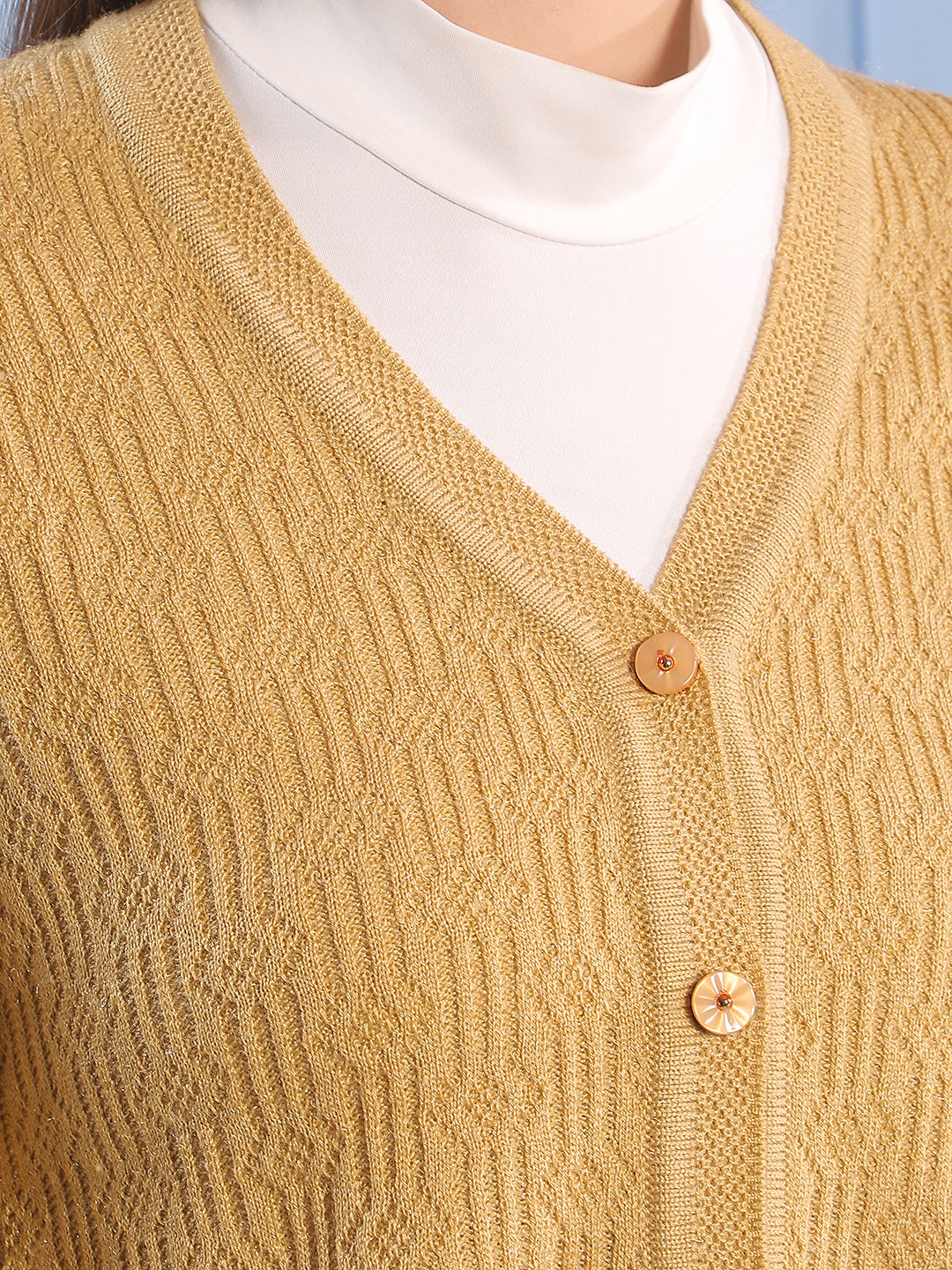Mustard Self-Design Cardigan