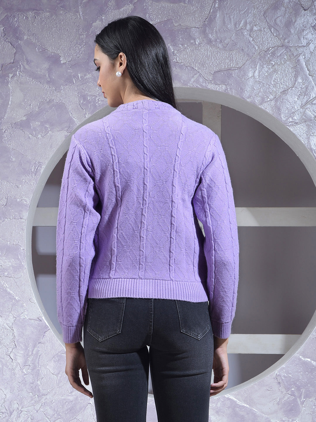 miss forever lavender self-design sweater