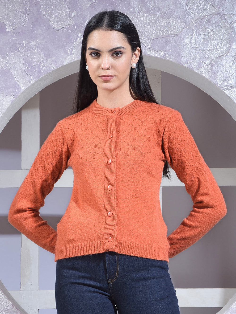 miss forever rust self-design sweater