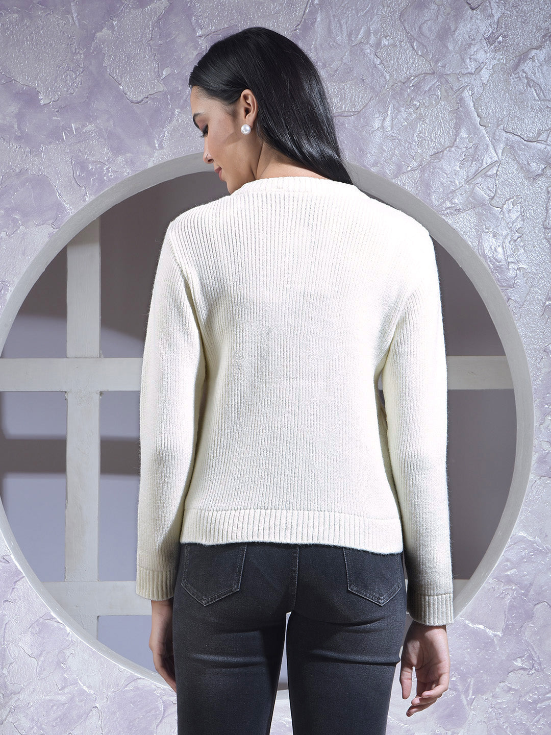 miss forever off white self-design sweater
