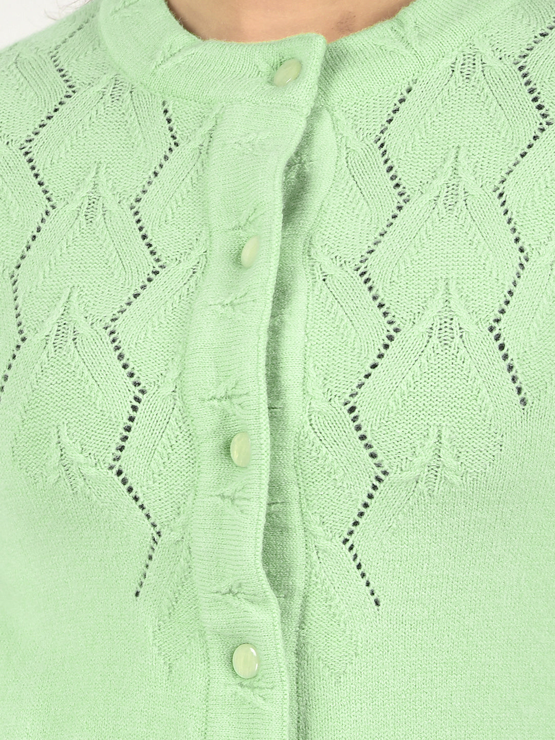 miss forever light green self-design sweater