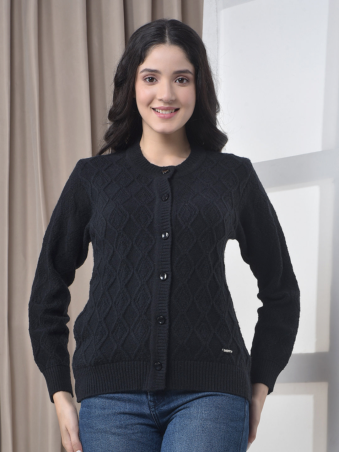 miss forever black self-design cardigan