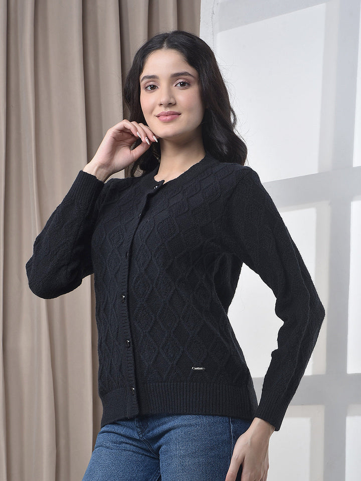 miss forever black self-design cardigan