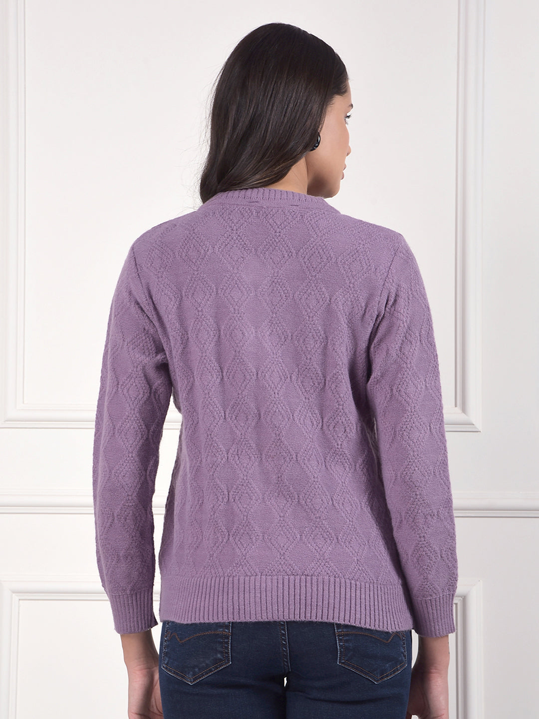 miss forever mauve self-design sweater
