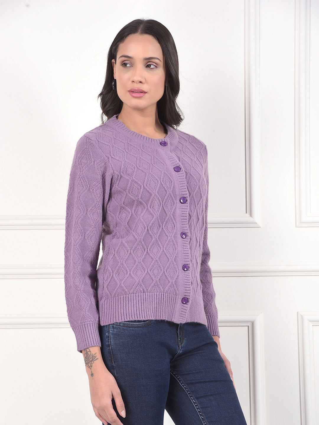 miss forever mauve self-design sweater