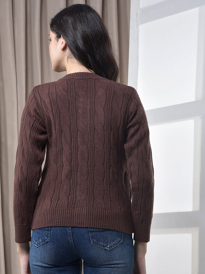 miss forever dark brown self-design cardigan