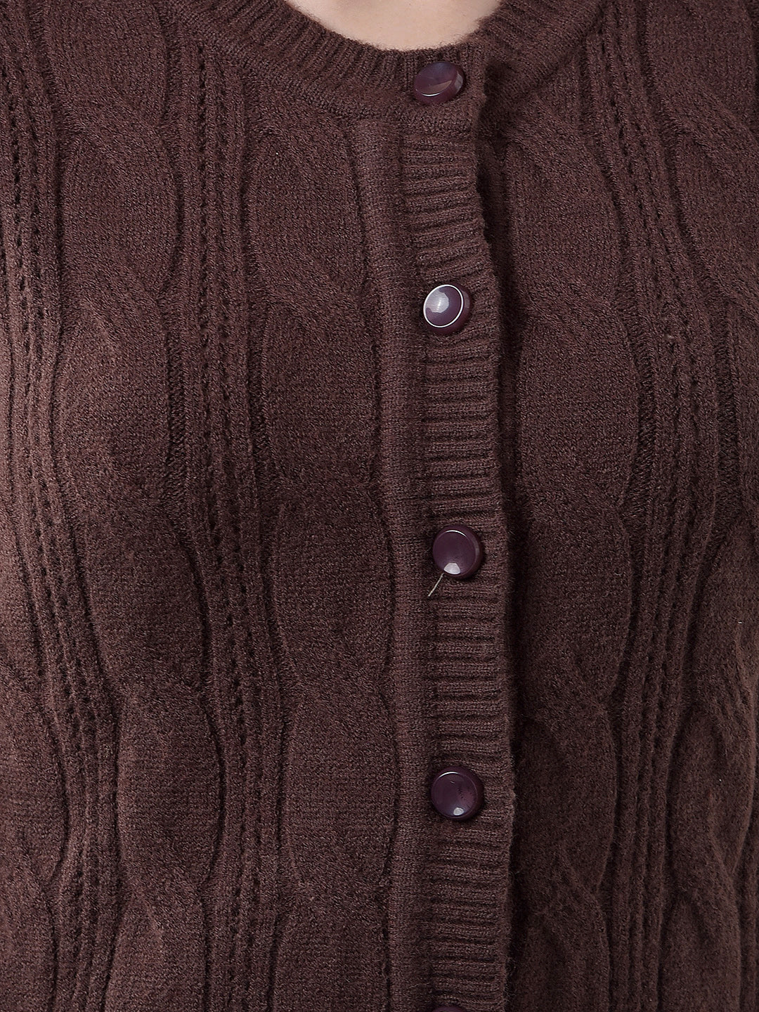 MISS FOREVER DARK BROWN SELF-DESIGN CARDIGAN