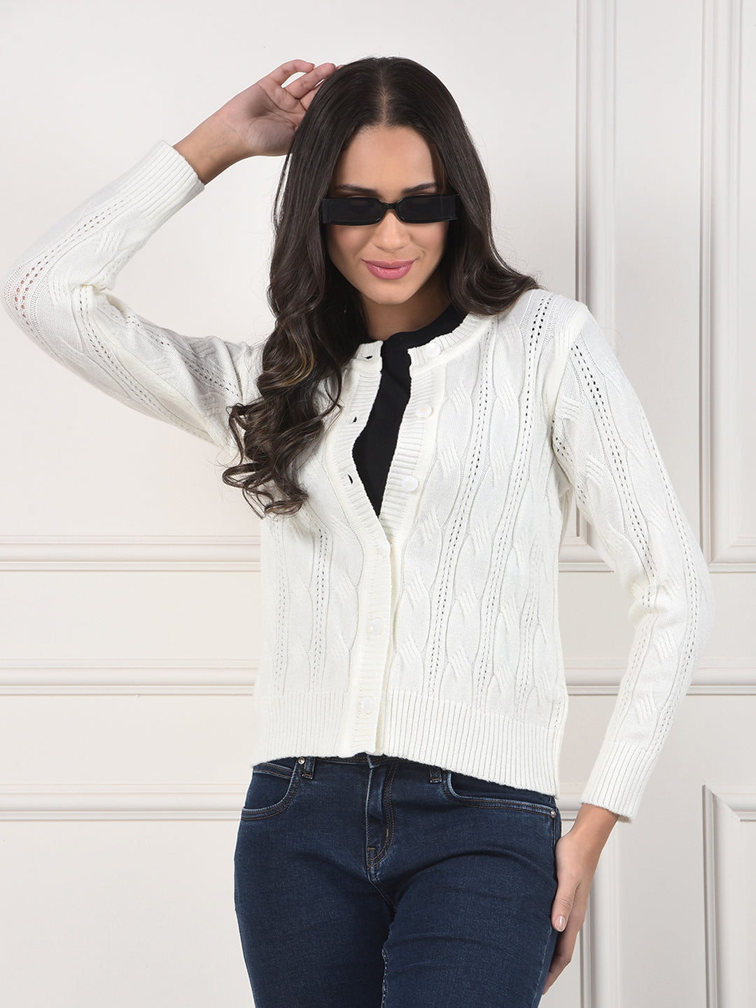 miss forever off white self-design sweater