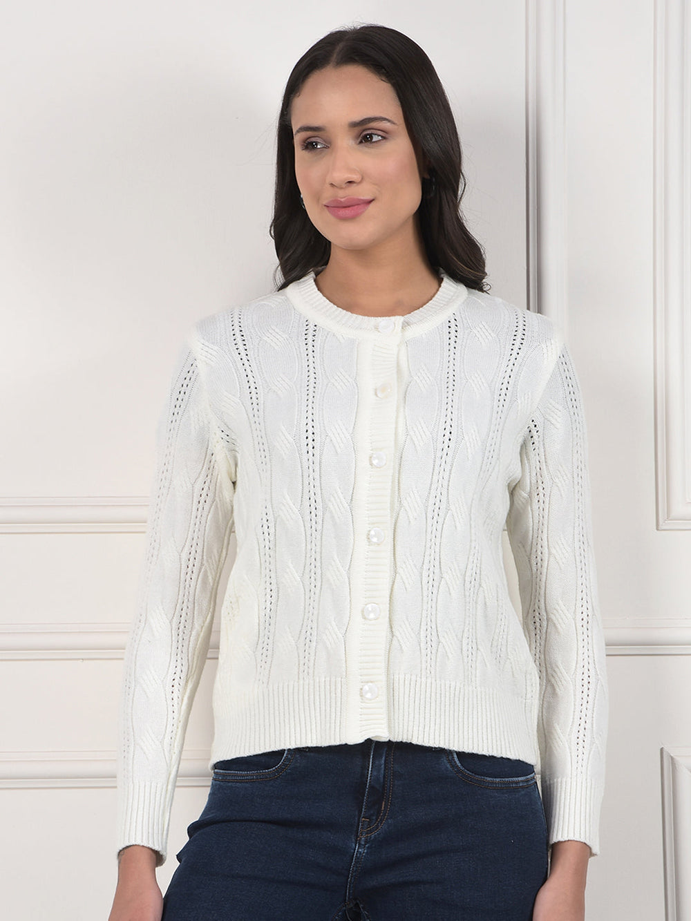 miss forever off white self-design sweater