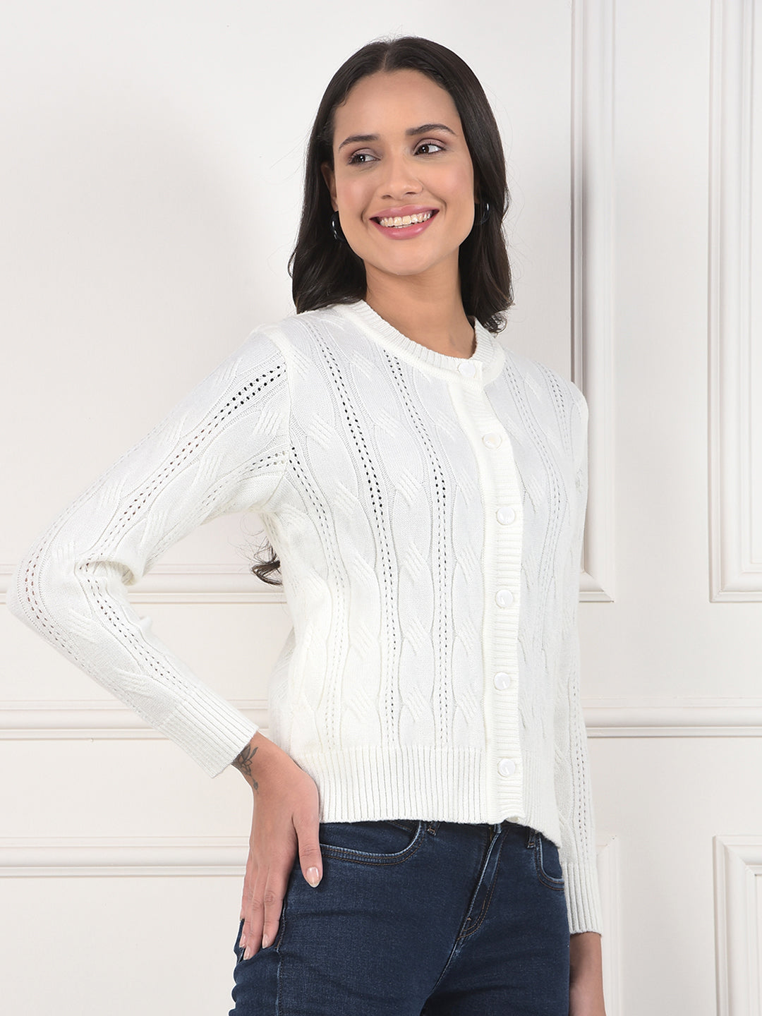 miss forever off white self-design sweater