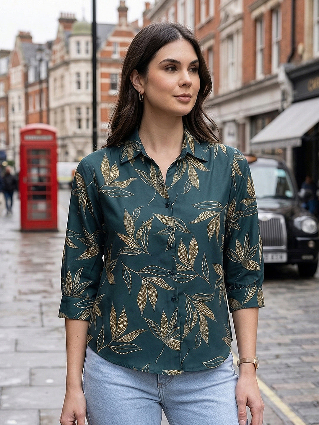 miss forever black printed casual shirt