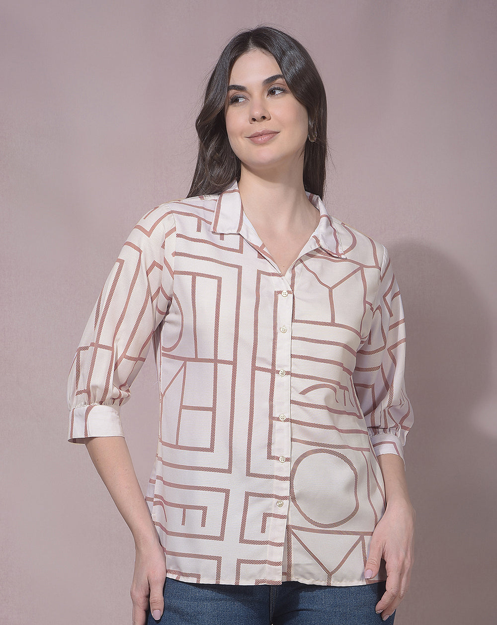 miss forever off white printed casual shirt