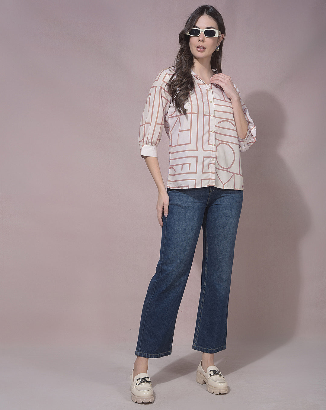 MISS FOREVER OFF WHITE PRINTED CASUAL SHIRT