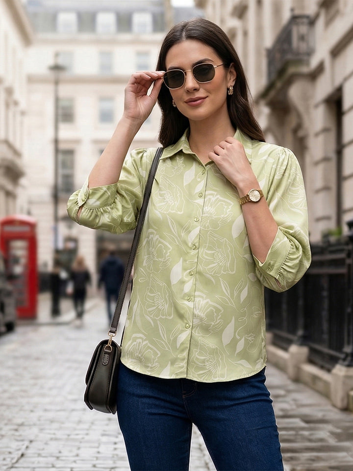 miss forever light green printed casual shirt